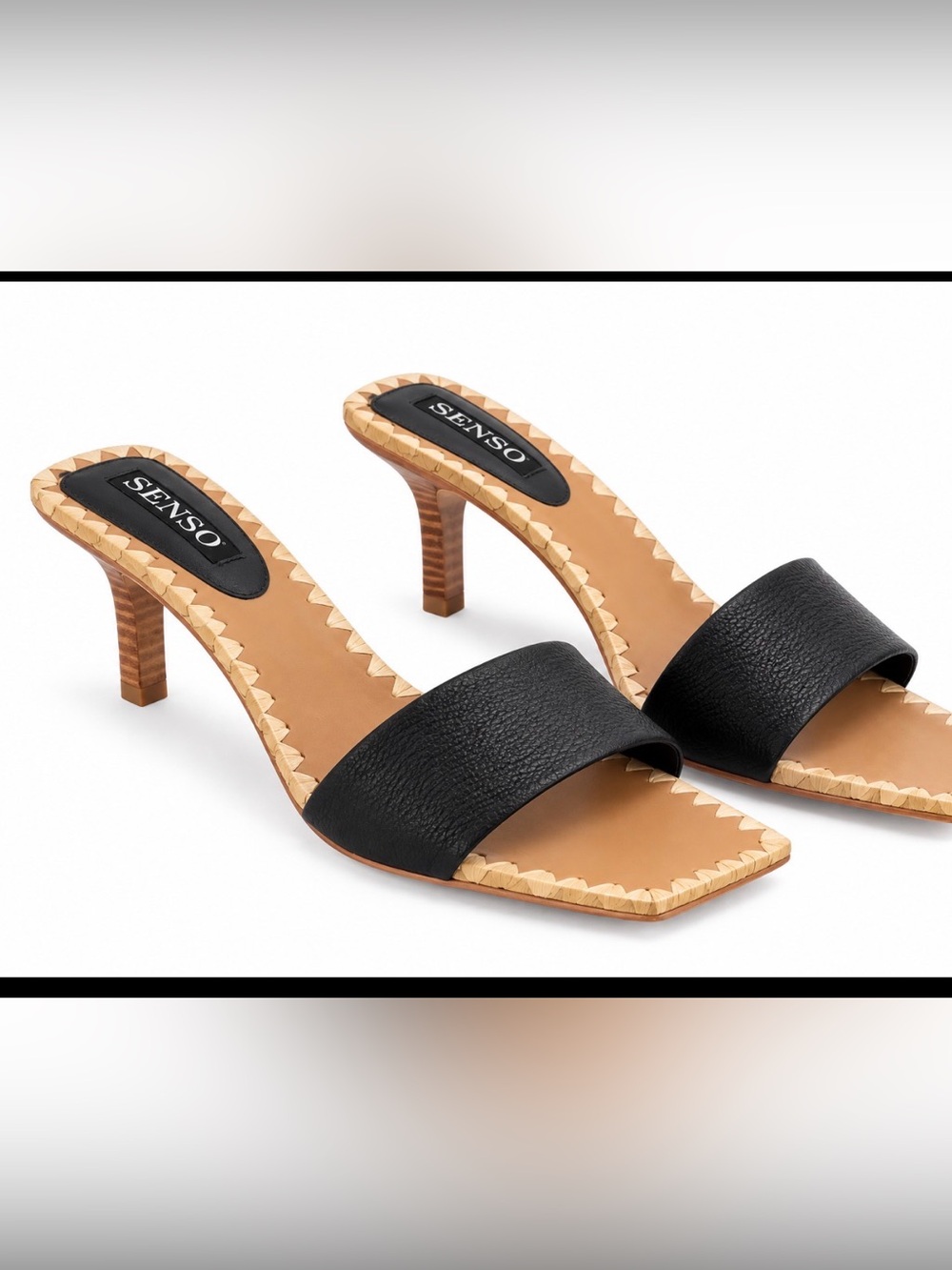 SENSO Mollie Black Leather Square-Toe Slide Mules